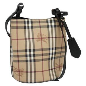 Authentic BURBERRY Nova Check Shoulder Bag PVC Beige Gold